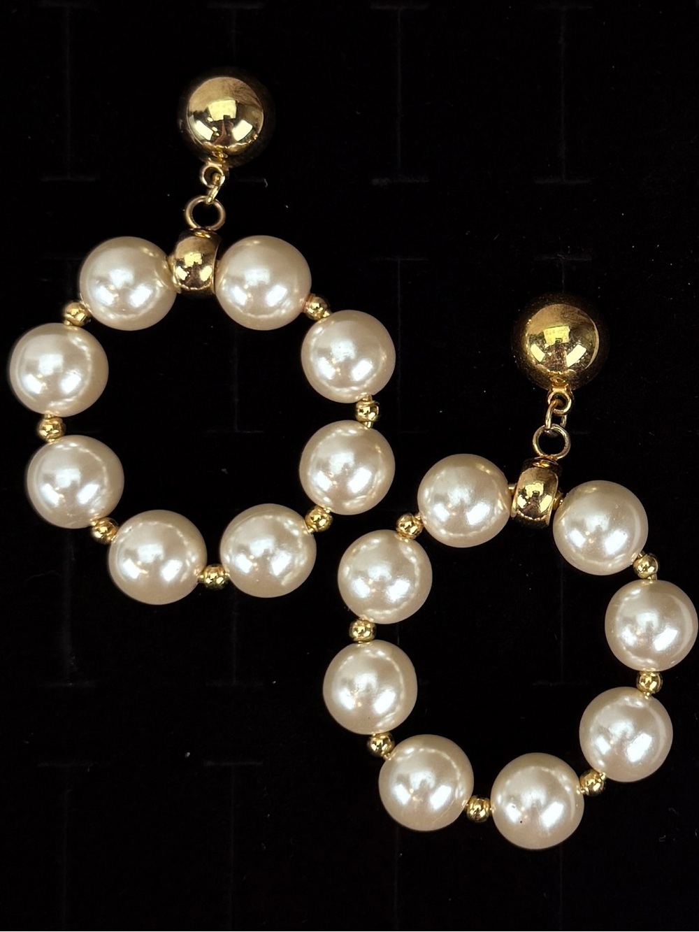Elegant Goldtone and Cream Faux Pearl Circle Pierced Earrings